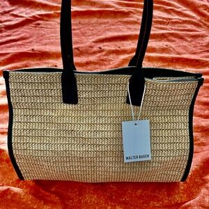 Walter Baker Natural Straw Tote with Black Handles